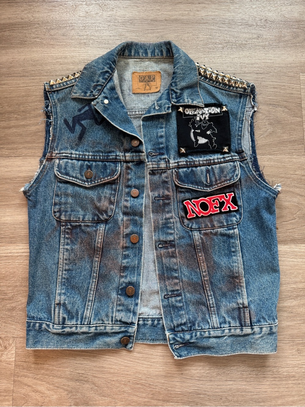 VTG 90s GAP Denim Battle Vest Punk Size XS Dead Kennedys Operation Ivy NOFX